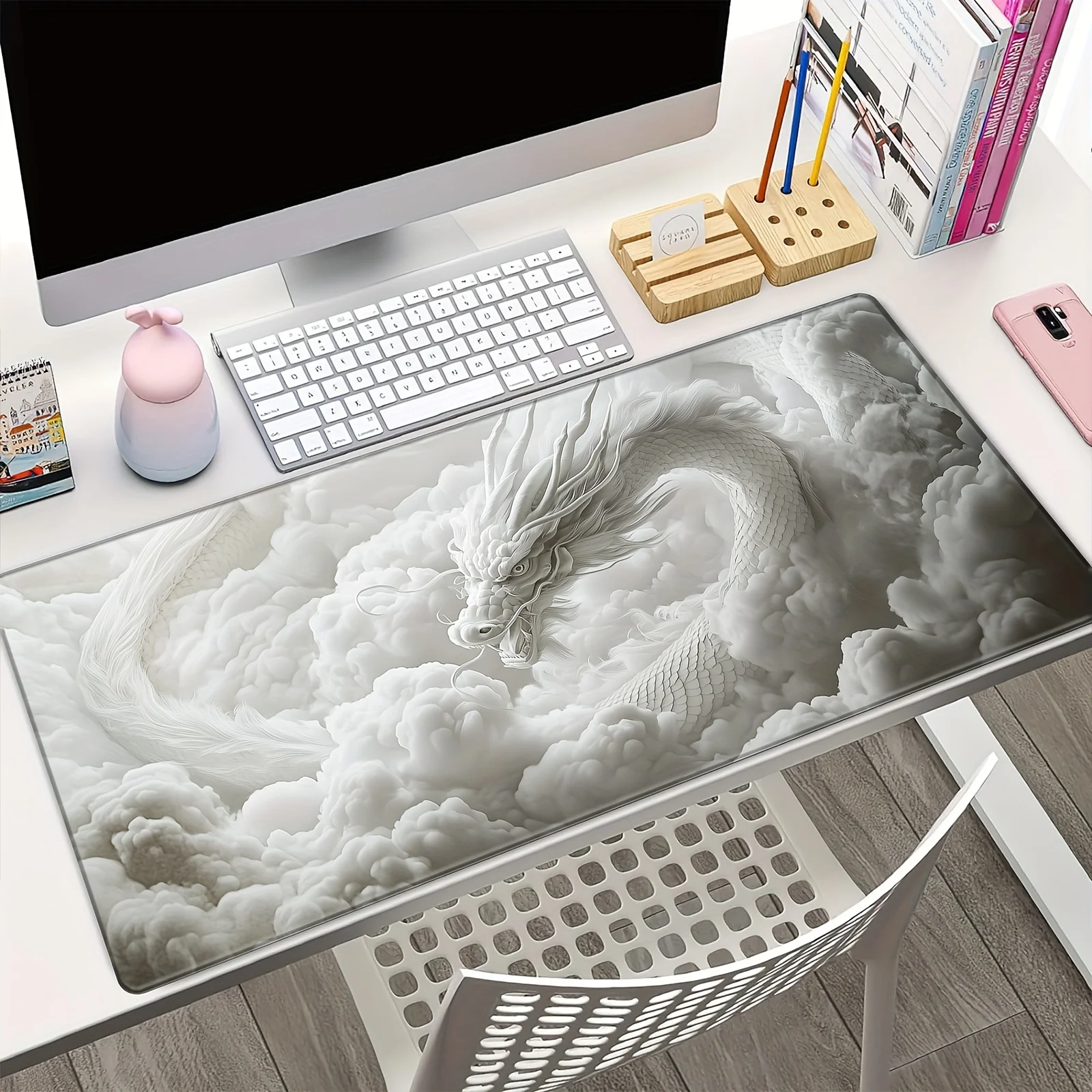 Alfombrilla de ratón grande de dragón chino, 900x400MM, con bordes cosidos, alfombrilla de escritorio de goma antideslizante para juegos y escritorio de oficina, deportes electrónicos - imagen 2