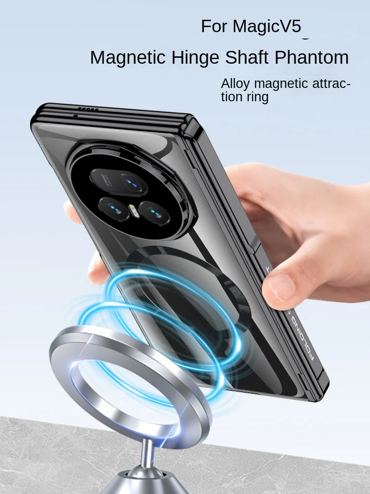 Para Huawei Honor Magic V5 funda de lujo chapada Magsafe soporte de bisagra funda protectora trasera magnética para Magic V5 carcasa de teléfono - imagen 3