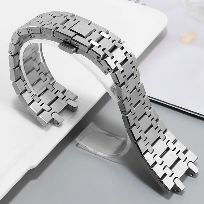 Correa de reloj de 21mm y 26mm para hombre y mujer, pulsera completa de acero inoxidable para AP ROYAL OAK 15400 26331 15500, correa de reloj con hebilla plegable - imagen 2