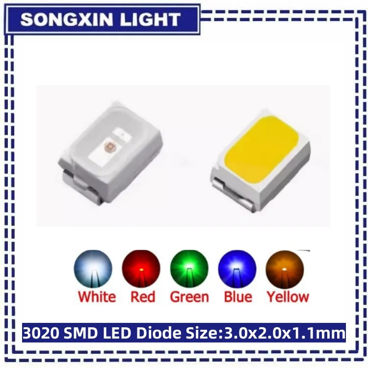 100 Uds 3020 SMD LED diodo emisor de luz smd rojo amarillo azul verde blanco cálido rosa naranja frío 3,0*2,0*1,3 MM súper brillante - imagen 2