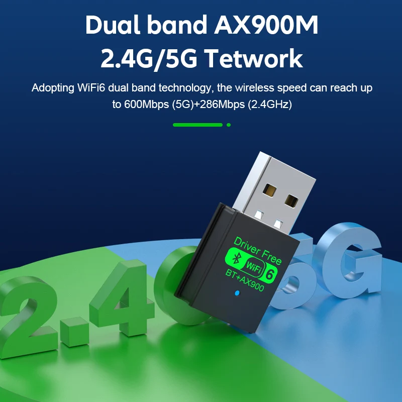 Adaptador USB AX900 WIFI6 2 en 1 Bluetooth 5.4 de doble banda 2.4G y 5GHz 900Mbps WiFi 6 802.11AX de alta velocidad Mini receptor de tarjeta de red inalámbrica Dongle para PC portátil WIN 10/11 sin controlador - imagen 5
