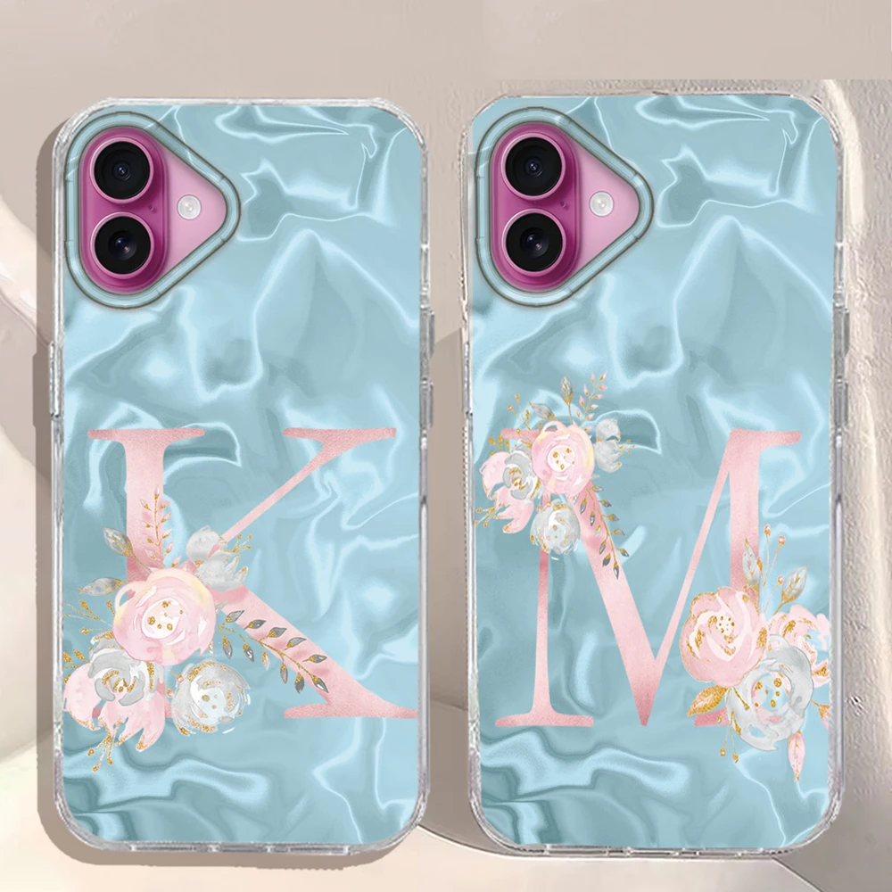 Funda de teléfono rosa Bule pareja A-Z letra flor a prueba de golpes para Apple iphone 13 12 Pro Max 11 X XR funda de silicona Fundas tpu - imagen 2
