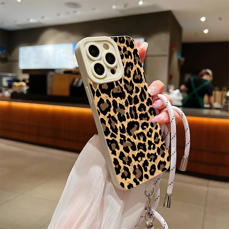 Funda de teléfono con correa de leopardo marrón para Xiaomi Redmi Note 13 12 11 Pro Plus 12S 11S 11 10S 10 Redmi 12C 13C, funda de silicona - imagen 4