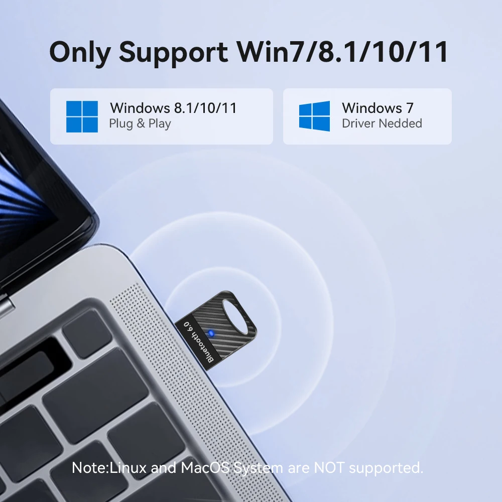 Adaptador Bluetooth 6,0 para Pc Usb Bluetooth 6,0 Dongle receptor para altavoz ratón teclado música Audio transmisor Bluetooth - imagen 3