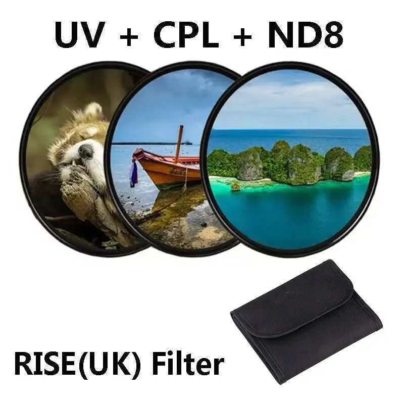 Filtro de lente de cámara 4 en 1, Kits UV + CPL + ND8 49mm 52MM 55MM 58MM 62MM 67MM 72MM 77MM 82MM para lente de cámara Cannon EOS Nikon SONY