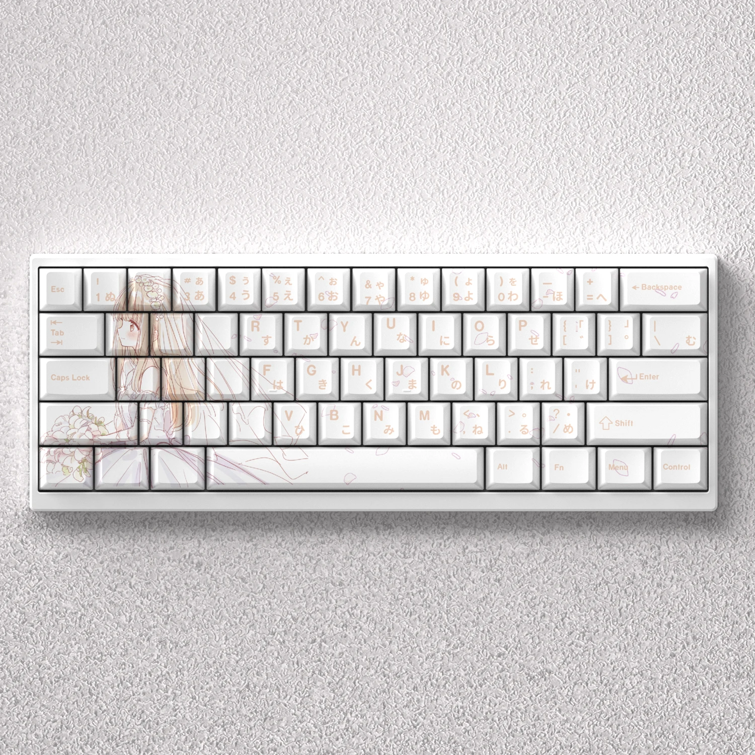 Shiina Mahiru teclas PBT Dye Sub Cherry Anime Comic blanco japonés para 60% 65% 68% diseño Teclado mecánico AKKO Fun60 Pro PC