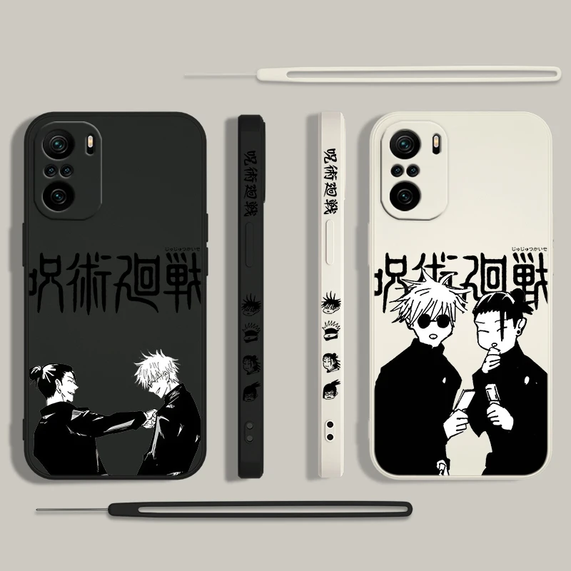 Jujutsu Kaisen Gojo Suguru para Xiaomi Redmi Note 13 12 12Pro 11 11S 11T 10S 10 Pro Plus 5G funda de teléfono con cuerda izquierda líquida