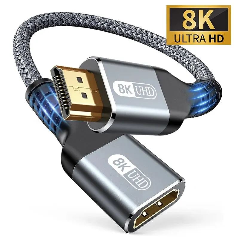 Cable HDMI 2,1 8K macho a hembra Cable HDMI cable trenzado 8K @ 60Hz 4K @ 240Hz adaptador extensor para Roku TV PS5 HDTV Blu-ray