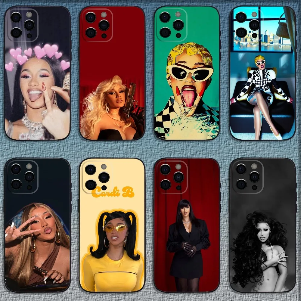 Funda de teléfono de rapero c-cardi B, cubierta negra suave para iPhone 16,15,14,13,12,11,Pro,X,XS,Max,XR,Plus,Mini