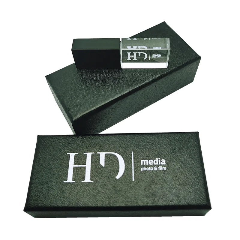 Unidad flash de alta velocidad USB3.0 de cristal de metal negro con logotipo de impresión en color personalizado gratis y caja negra de 8GB 16GB 32GB 64GB 128GB - imagen 2