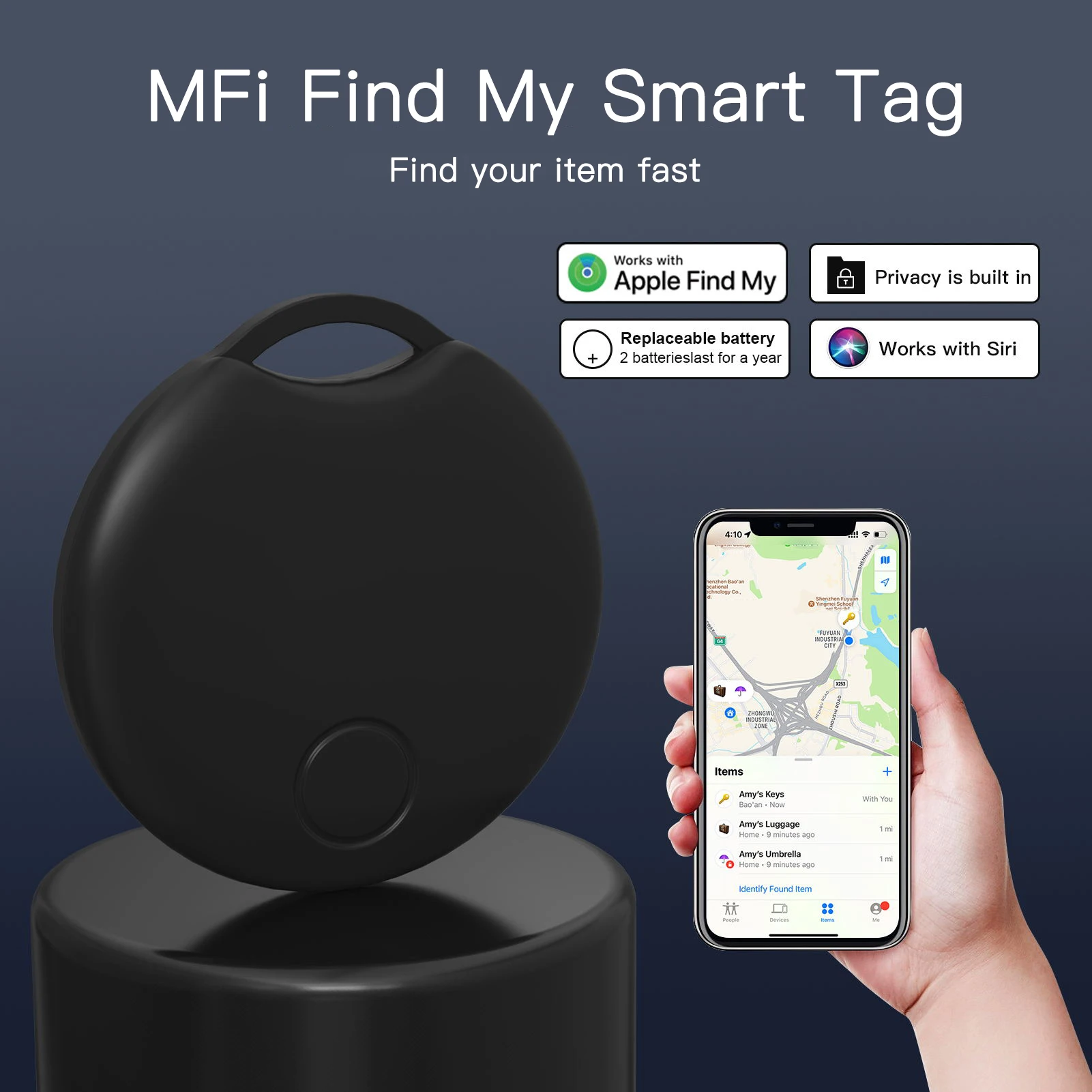 Buscador de localización remota por aplicación, rastreador de larga distancia para Apple Find My Voice Locate, maleta, bolsa para llaves, juguetes para IOS, iPhone, negro y blanco - imagen 3