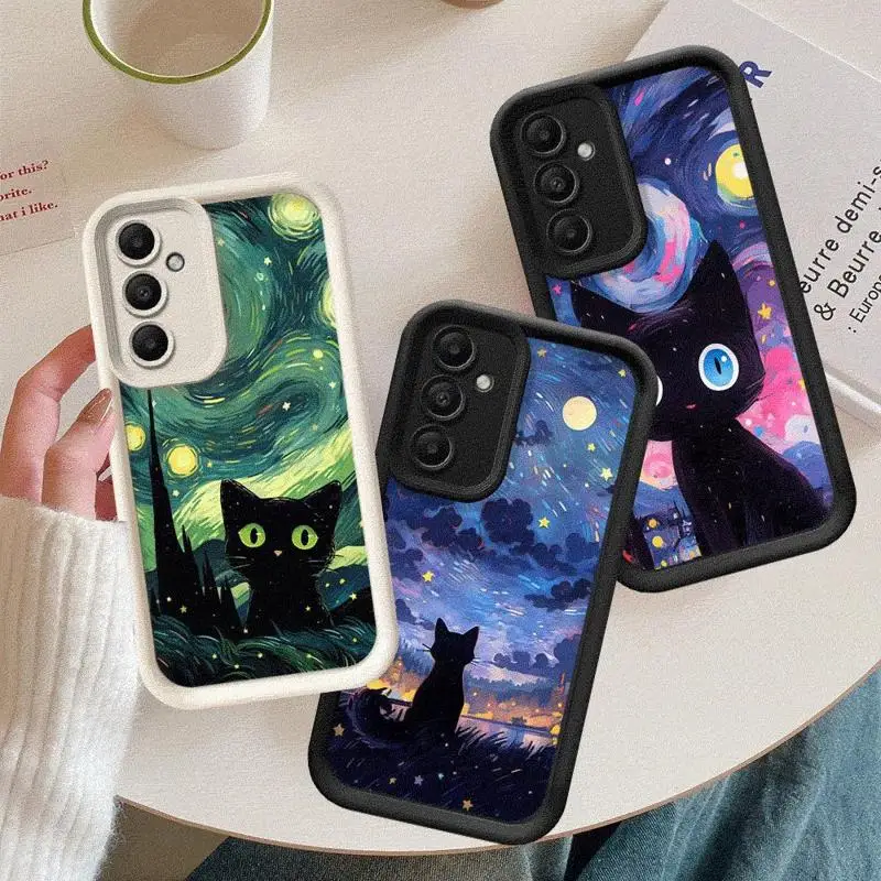 Funda de teléfono Van Gogh Art Cute Kitty para Galaxy A15 A72 A52 4G 5G A25 A35 A55 A51 A73 A52s A53 A54 5G A71 4G - imagen 3