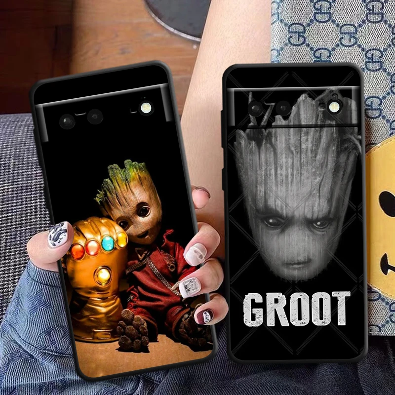 Marvel Groot-funda de teléfono para Google Pixel 9, 8, 7 Pro, 6 Pro, 6A, 5A, 5, 4, 4A XL, 5G, negra, suave - imagen 2