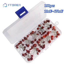 100 unids/caja CBB Kit surtido de condensadores de película de polipropileno 10nF ~ 470nF 10nF 22nF 33nF 39nF 47nF 100nF 150nF 220nF 330nF 470nF