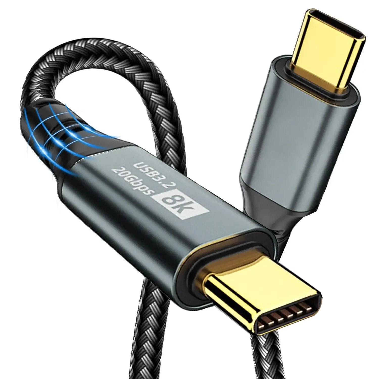 USB C a C 100W 5A PD Cable trenzado de carga rápida pantalla 4K 8K 20Gbps Cable de datos USB 3,2 para teléfono tableta portátil disco duro móvil - imagen 2
