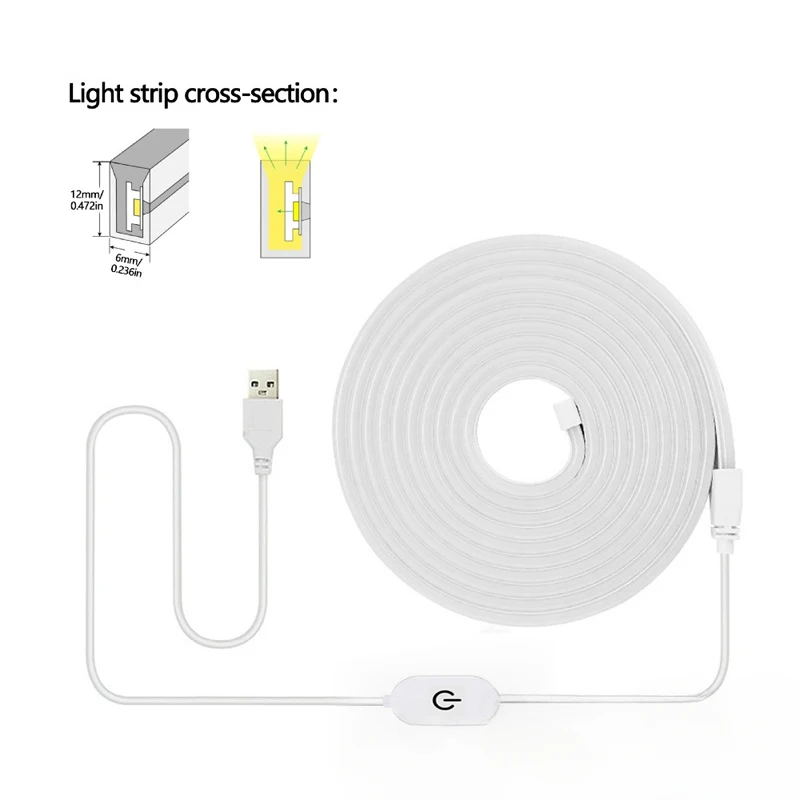 Tira de luces LED con Sensor táctil, cinta de luz de neón regulable, resistente al agua, Flexible, 5V, Lámpara USB para decoración del hogar y habitación - imagen 2