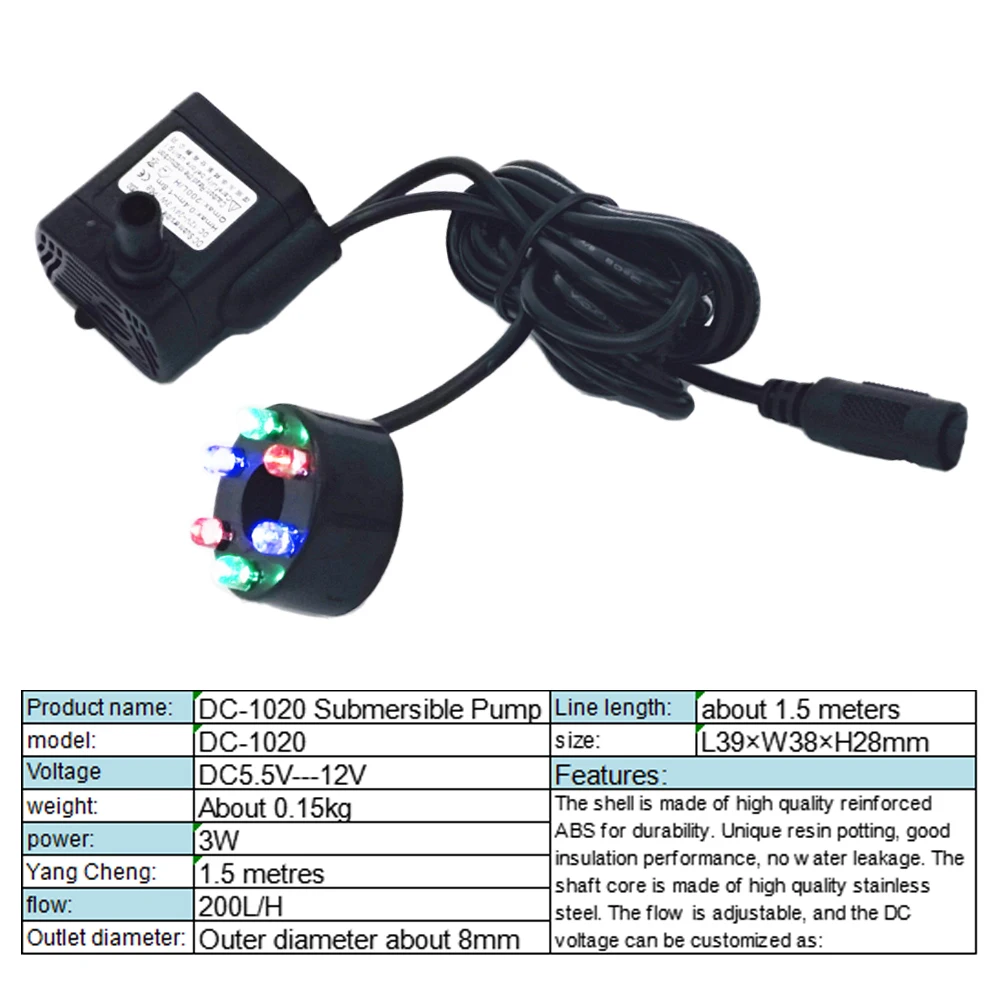 Bomba de CC con luz de colores, luces LED impermeables perforadas con ventosa, 3W, DC5.5-12V, 6 unidades - imagen 2