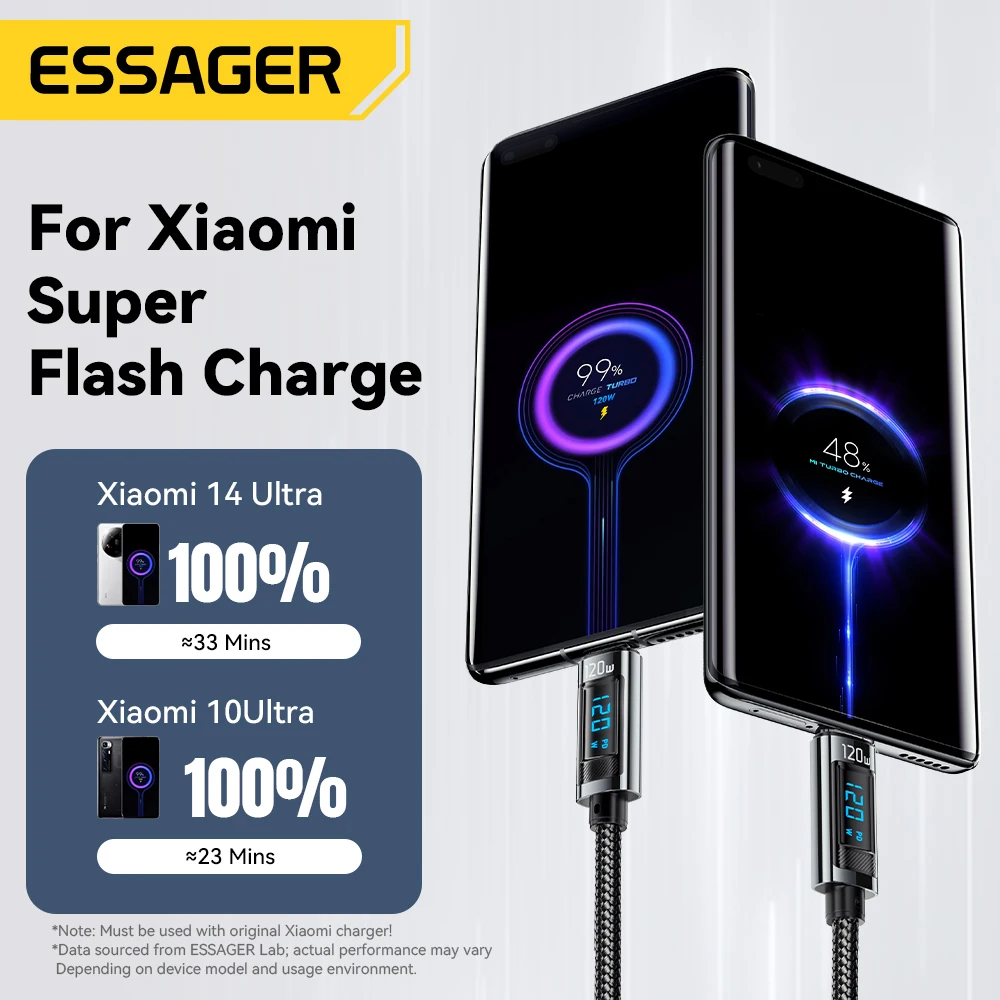 Essager Cable USB tipo C 6A 120W para Xiaomi 14pro pantalla Led cargador de carga rápida Cable USB C Cable de datos para Realme Black Shark - imagen 3