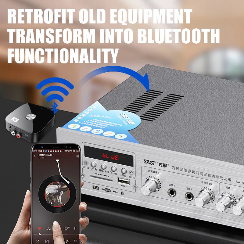Receptor de Audio NFC Bluetooth 5,3 3,5mm AUX R/L RCA estéreo sin pérdidas HIFI música adaptador inalámbrico USB U-Disk reproducción Control remoto - imagen 5