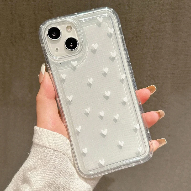 Funda de teléfono transparente de amor pequeño blanco para iPhone 17 Air 16 14 13 12 11 Pro Max 7 8 Plus funda para iPhone 16E 15 Pro