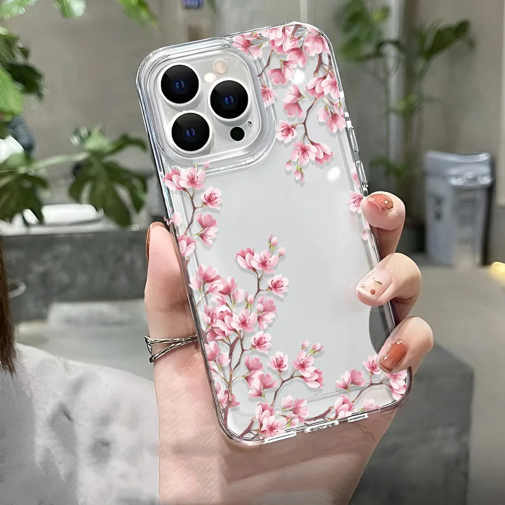 Funda de teléfono transparente con flores para niñas, fundas duras a prueba de golpes para iPhone 16 15 14 13 12 11 Pro Max 16 Plus