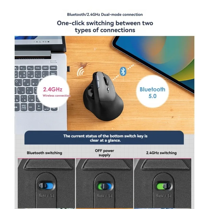 SANWA-ratón Trackball inalámbrico con Bluetooth, modo Dual, silencioso, ergonómico, agarre Vertical, personalización CAD, regalo para juegos de oficina - imagen 5
