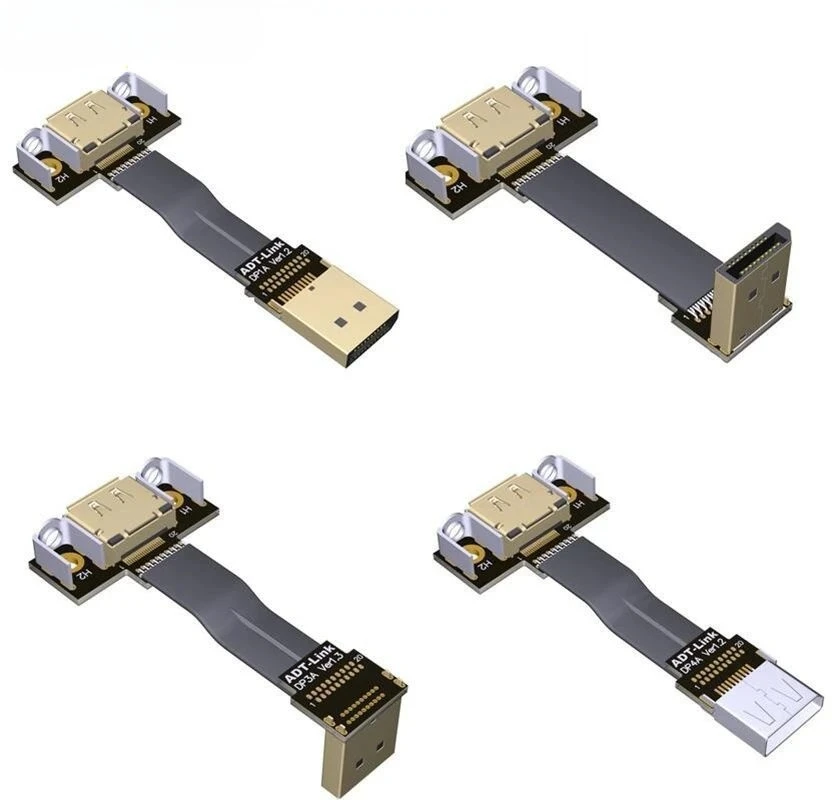 Cable de extensión de cinta DisplayPort 1,2 blindado ADT, Cable plano FPC macho-hembra, conector de ángulo DP de 90 grados/soporte de montaje de tornillo - imagen 3