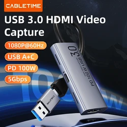 CABLETIME Tarjeta de Captura de Vídeo HDMI USB 3.0 4K Streaming