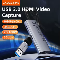 CABLETIME Tarjeta de Captura de Vídeo HDMI USB 3.0 4K Streaming