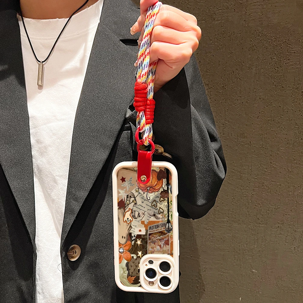Funda de teléfono de silicona fantasma de Halloween para iPhone 17 16 Pro Max 15 14 13 12 11 XS X XR 7 8 Plus 16E cubierta de cordón con correa para muñeca - imagen 4