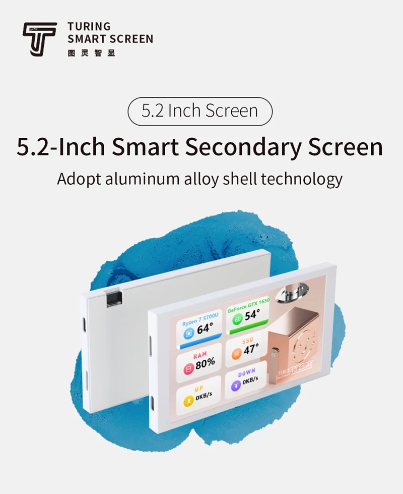 TURZX pantalla secundaria de 5,2 pulgadas interfaz de USB-C CPU GPU RAM pantalla inteligente 1280x720 soporte extender escritorio para Windows 10 11 - imagen 5