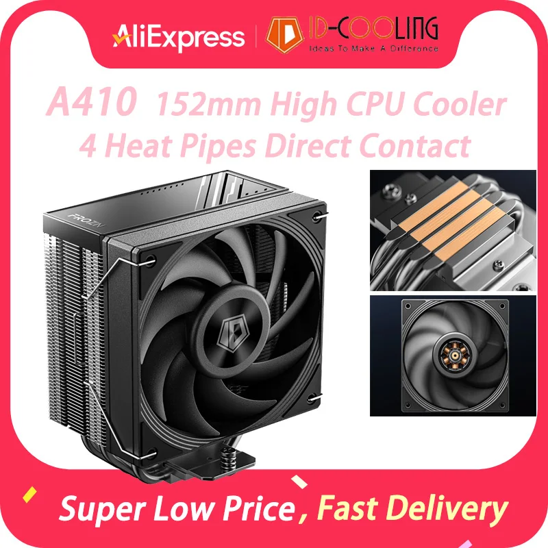 ID-COOLING A410 152mm de alto 4 tubos de calor enfriador de CPU gran volumen de aire 4PIN PWM para Intel LGA1851/1700/1200/115X y AMD AM5/AM4