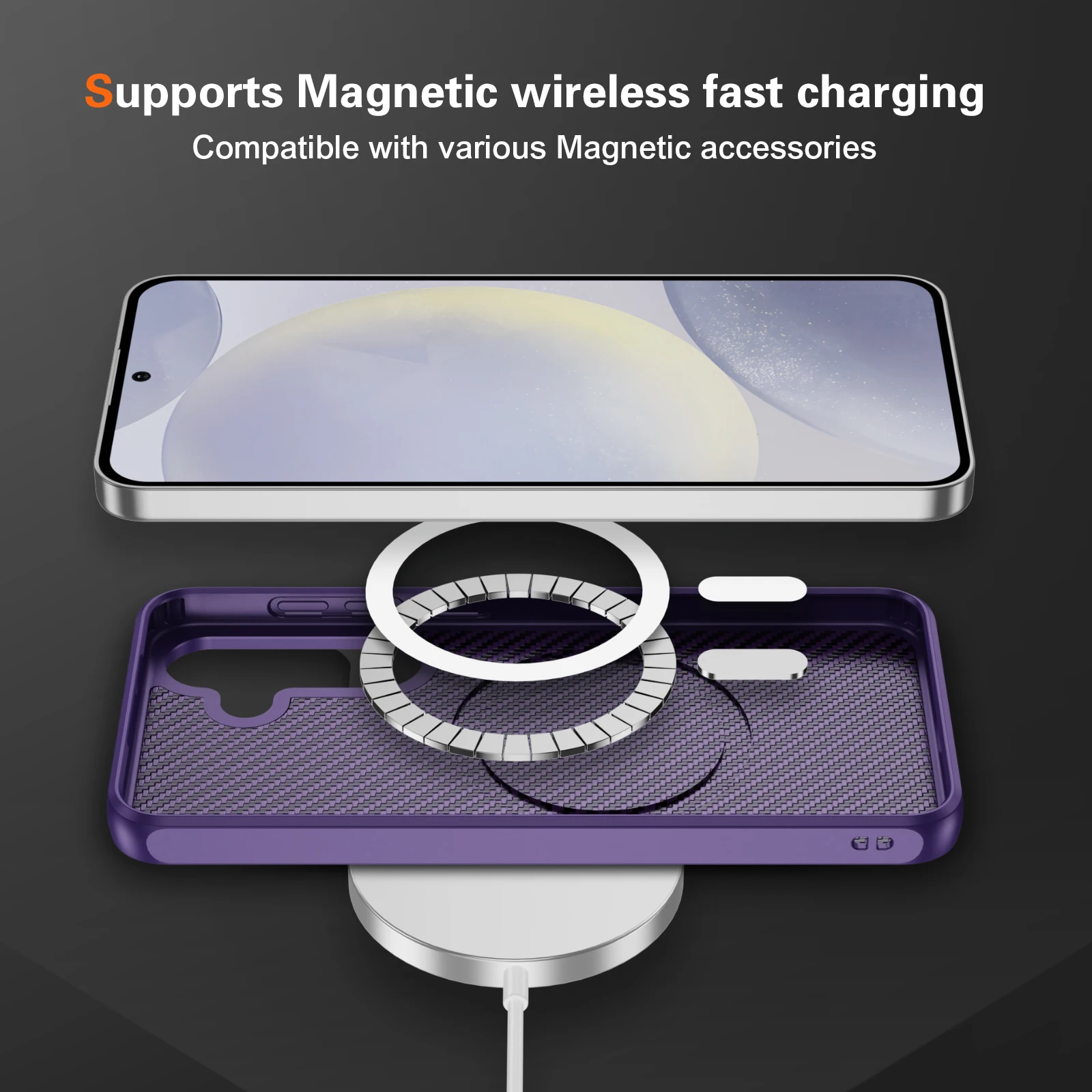 Funda magnética mate con textura de fibra de carbono de lujo para Samsung Galaxy S25 S24 S23 Ultra Plus para Magsafe, funda trasera dura a prueba de golpes - imagen 5