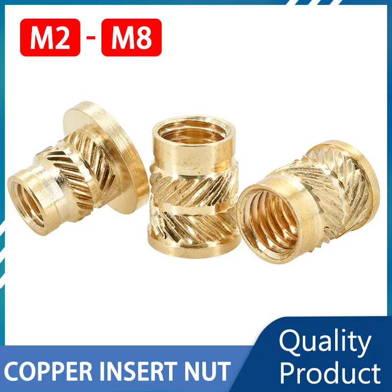 Tuerca de cobre moldeado por inyección, inserto moleteado de cobre para ordenador portátil, tuerca calefactora de latón, impresión 3D Yor, M2, M2.5, M3, M4, M5, M8