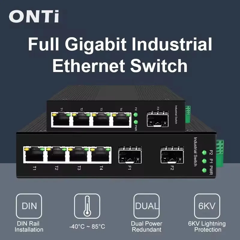 Conmutador de fibra Gigabit industrial ONTi de 5/6 puertos con con conmutador Ethernet SFP 10/100/1000Mbps 4GE +1(2)SFP -40 a 85 ° C Carril DIN IP40 8KV