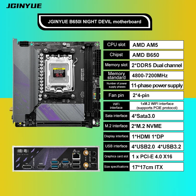 Placa base B650i ITX compatible con AMD Ryzen serie 7000/8000/9000 CPU Socket AM5 DDR5 RAM Pcie4.0 M.2 ARGB con wifi WIFI6E - imagen 4