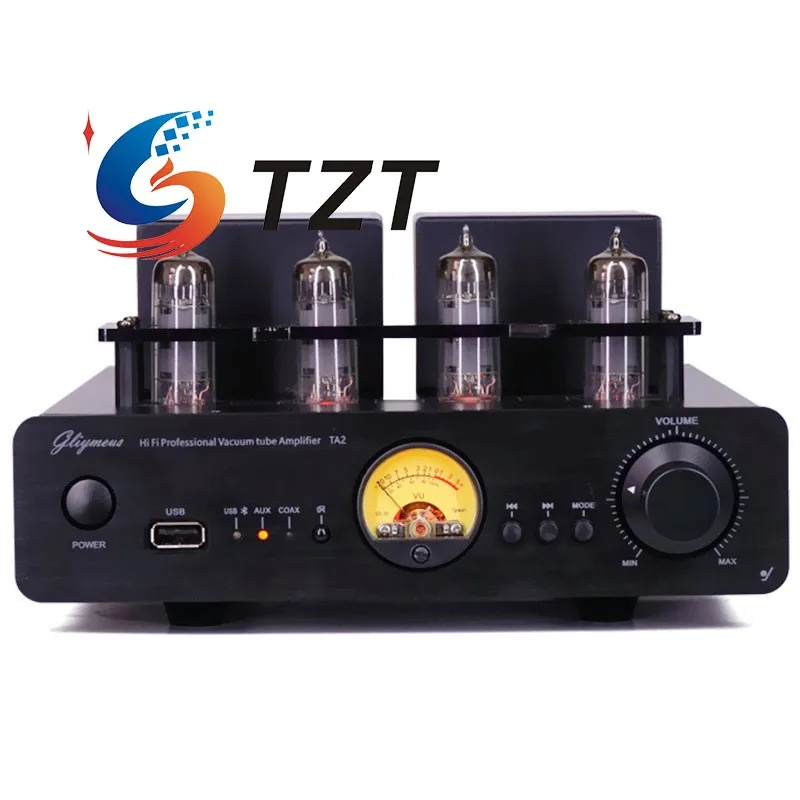 TZT negro/plateado TA2 HiFi 6K4 amplificador de tubo electrónico 100W + 100W Bluetooth5.3 amplificador de potencia de tubo de vacío sin pérdidas