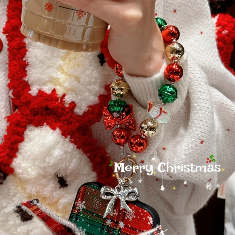 Llavero con colgante de ambiente navideño, cuentas simples de muñeco de nieve a la moda, cadena para teléfono móvil, accesorios para auriculares, bolsa decorativa colgante