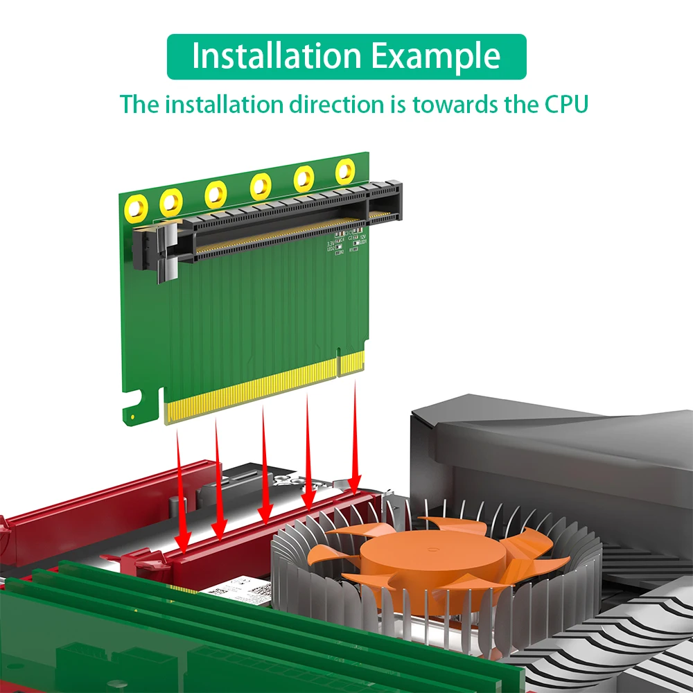 Tarjeta elevadora PCI-e 16X 3,0 inversa de 90 grados macho a hembra para servidor 2U (dirección de instalación hacia la CPU) - imagen 4