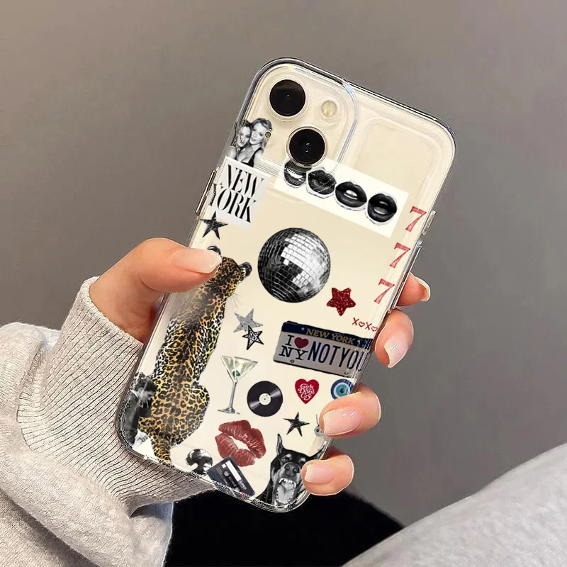 Funda de teléfono transparente de leopardo con bola de discoteca a la moda para iPhone 16 15 14 13 12 11 Pro Max XS X XR 7 8 Plus SE 2022 cubierta de parachoques a prueba de golpes - imagen 5
