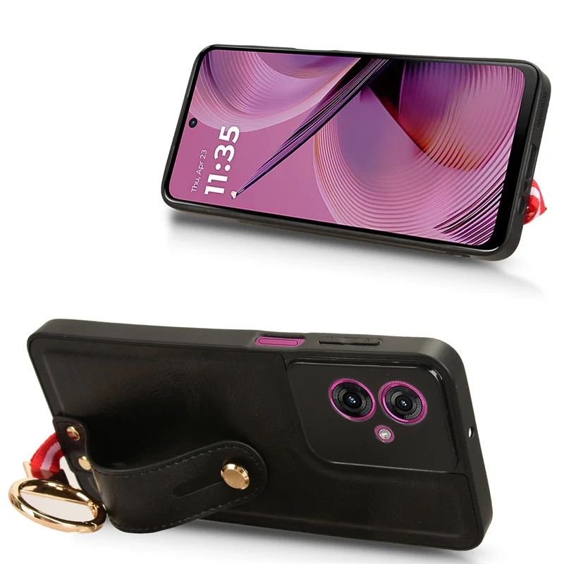 Funda de cuero con soporte de pulsera de lujo para Motorola Moto G35 G55 G45 G85 5G con abridor de anillo Coque Fundas Capa - imagen 4