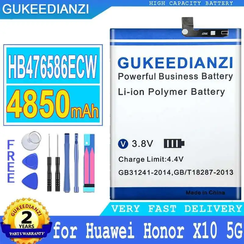 Batería de teléfono móvil de larga duración para Huawei Honor X10 5G HB476586ECW reemplazo Premium 4850Mah