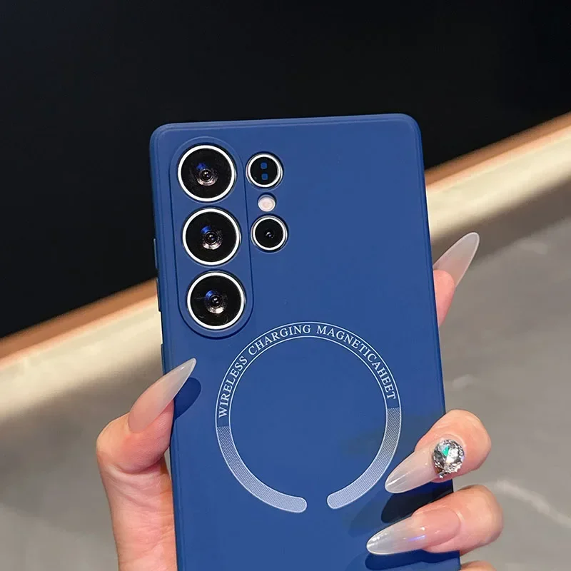 Fundas de carga inalámbrica magnéticas de lujo para Samsung Galaxy A14 4G 5G cubierta de doble capa SamsungA14 Magsafe bolsa de teléfono de silicona líquida - imagen 5