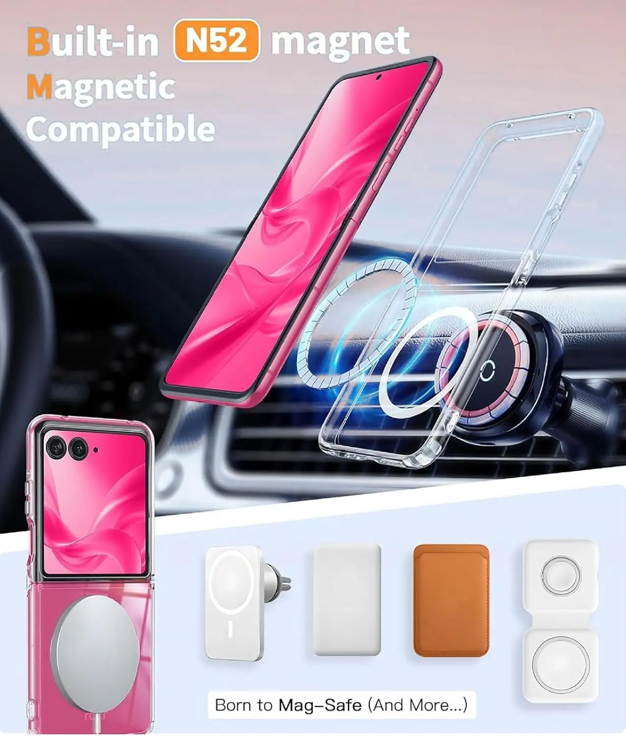 Funda para carga inalámbrica magnética Magsafe, cubierta transparente de plástico duro para Motorola Moto Razr 60 50 Ultra Plus 2025 2024 - imagen 5