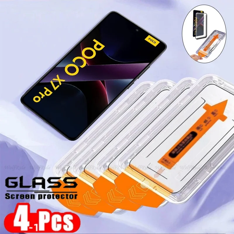 1-4 Uds para Poco X7 Pro vidrio Xiaomi Poco X7 Pro vidrio templado cubierta completa pegamento 9H Protector de pantalla de teléfono sin polvo Poco X7 Pro