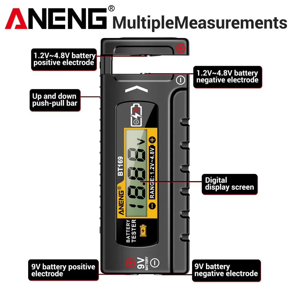 Probadores de batería digitales 2 uds ANENG BT169 Detector probador de capacidad de batería AA/AAA/C/D/9V/1,5 V herramienta de prueba de electricidad de pila de botón - imagen 5