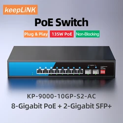 KeepLiNK Switch Gigabit 10 Puertos, 8 PoE y 2 SFP No Gestionado