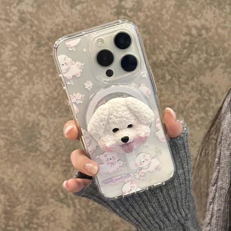 Korean Cute Little Dog Magnetic Socket Grip Phone Holder For iPhone 17 16 15 Pro Max For Samsung For Pad Magsafe Smart Tok - imagen 4