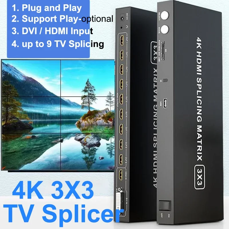 Controlador de pared de vídeo 4K 3x3 DVI HDMI 2x3 2x2 Multi Monitor, procesador de empalme de TV, empalmador VS tarjeta SD, USB U, reproductor de unidad Flash - imagen 2