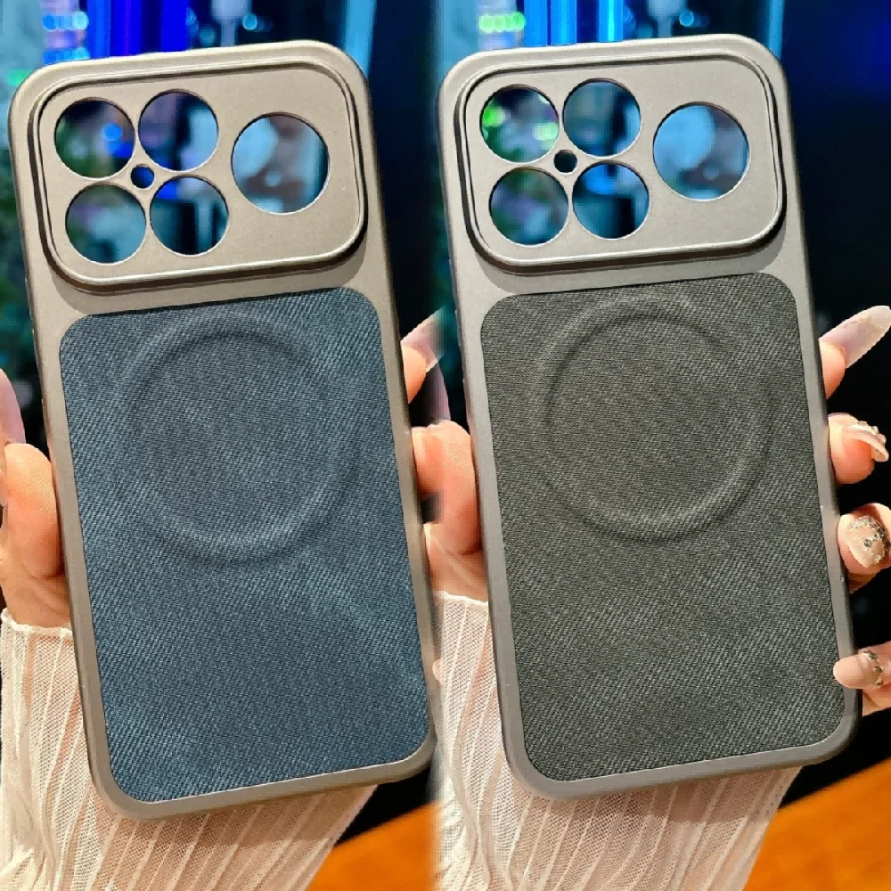 Para Xiaomi POCO F8 Ultra funda de lujo de piel de vaquero funda protectora trasera de carga inalámbrica magnética para POCO F8 Pro Shell